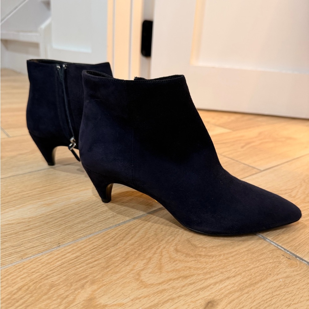 Prada Navy Suede Kitten Heel Ankle Boots - Picture 3 of 8